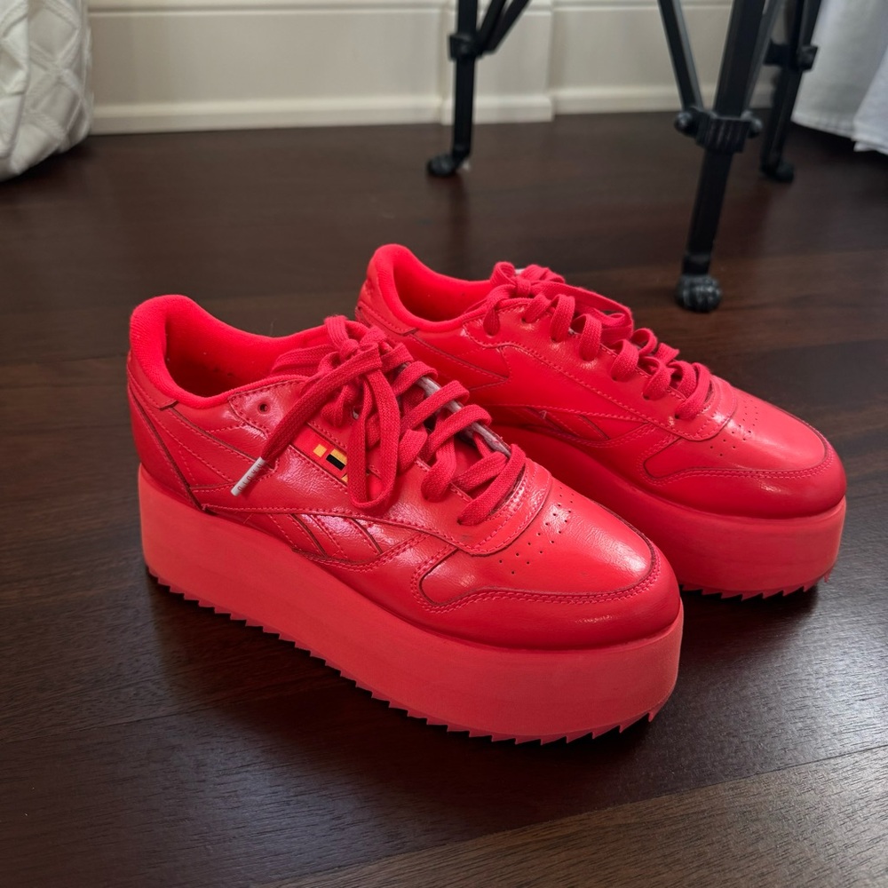 Reebok Red Platform Sneakers with Chunky Sole and Smooth Finish